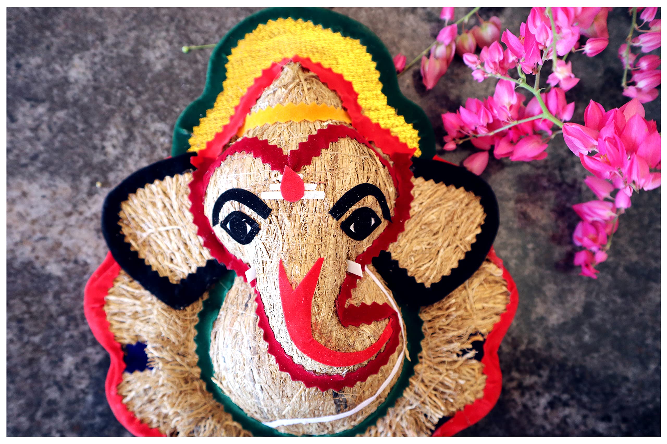 Usira Vetiver Small Flower Lord Ganesha Ji Statue, Ganpati Wall Hanging From Lavancha Root Sculpture Lord Ganesh Idol Lucky Feng